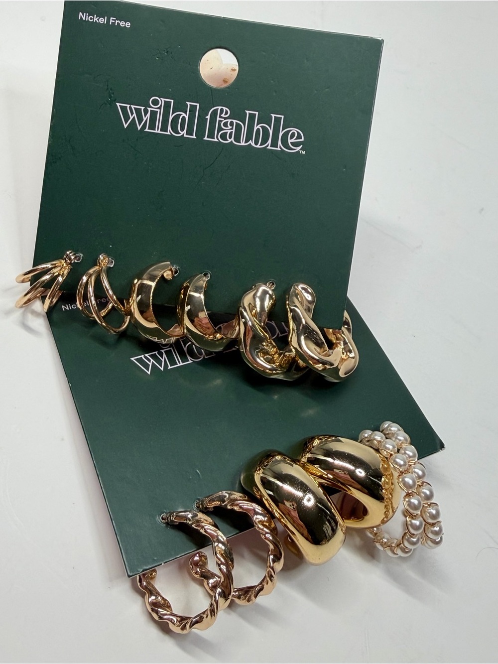 wild fable Gold Mixed Hoop and Pearl Earring Set of 2